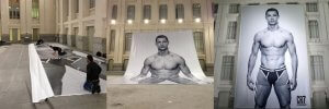 Montaje de lona publicitaria para evento de Cristiano Ronaldo